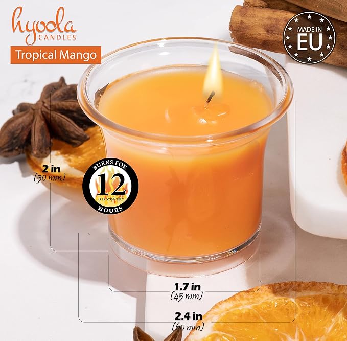 HYOOLA Clear Cup Scented Votive Candles - Winter Orange - 12 Hour Burn Time - 4 Pack - European Made