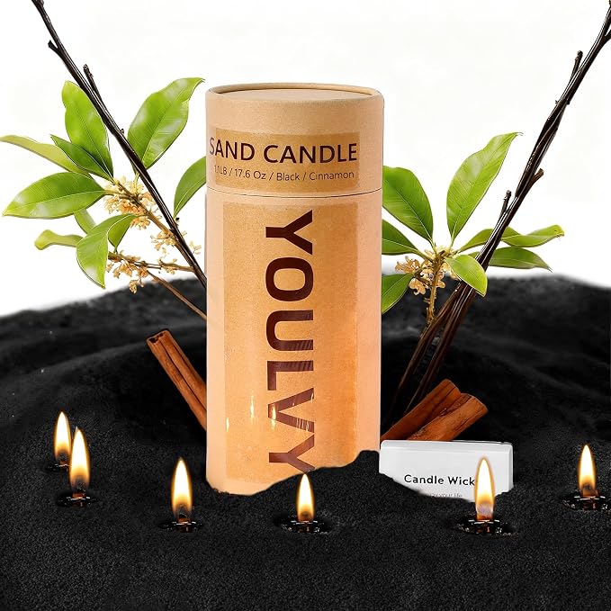 Pearled Candles Sand and 30 Wicks NonToxic 18Oz-Cinnamon Scented Luxury Long Lasting Refillable Pearled Powder Candles 120 Hours-Candle Beads Sand Wax Kit for Wedding Candle Making Party Black