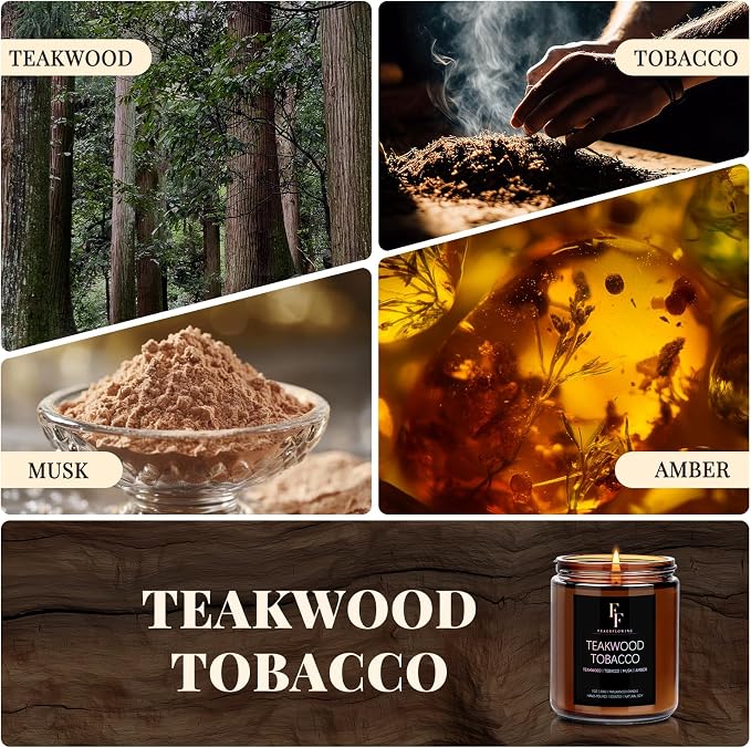 Teakwook Tobacco Scented Candle for Home Soy Wax Candle, Aromatherapy Candle Gift for Women Men, 7oz