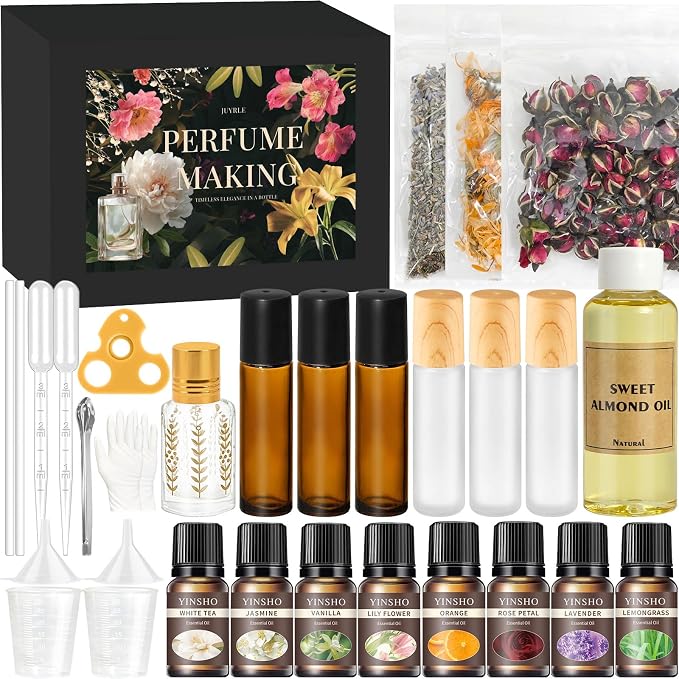 JUYRLE Roller Perfume Making Kit- DIY Perfume Making Kit, Make Your Own Roll-On Perfume with Essential Oil, Perfume Travel Refillable, Roller Fragrance Gift Set for Women Men Adults