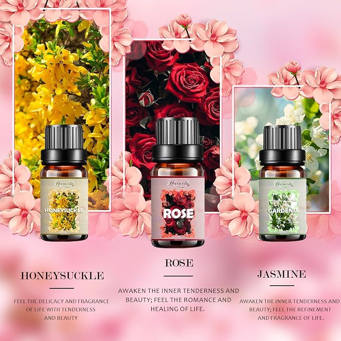 Essential Oil Set, Pure Essential Oils for Diffusers Home, Skin Care, Massage, Aromatherapy, Humidifiers, Fragrance Oil Scents Including Jasmine, Lavender, Rose, Gardenia, Cherry Blossom, Honeysuckle