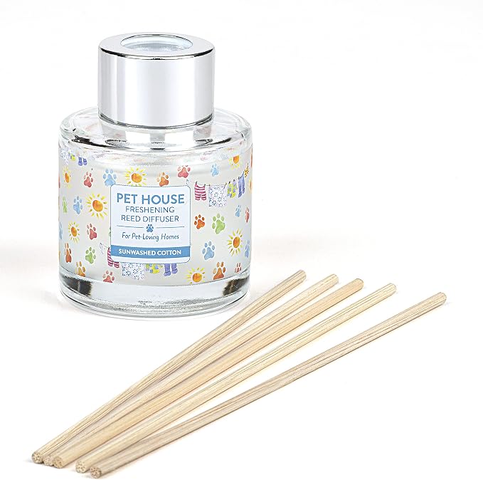 Pet House Sunwashed Cotton Scented Reed Diffuser with Bamboo Sticks, Long Lasting Pet Air Freshener - Clean Linen Diffuser for Home