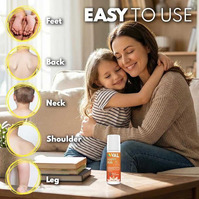 VAL Magnesium Roll-On for Kids | Gentle Zechstein Magnesium Chloride | Relaxation for Daytime & Bedtime | Calm & Mood Support | with Chamomile, Shea Butter & Essential Oils | USA Made | 3oz