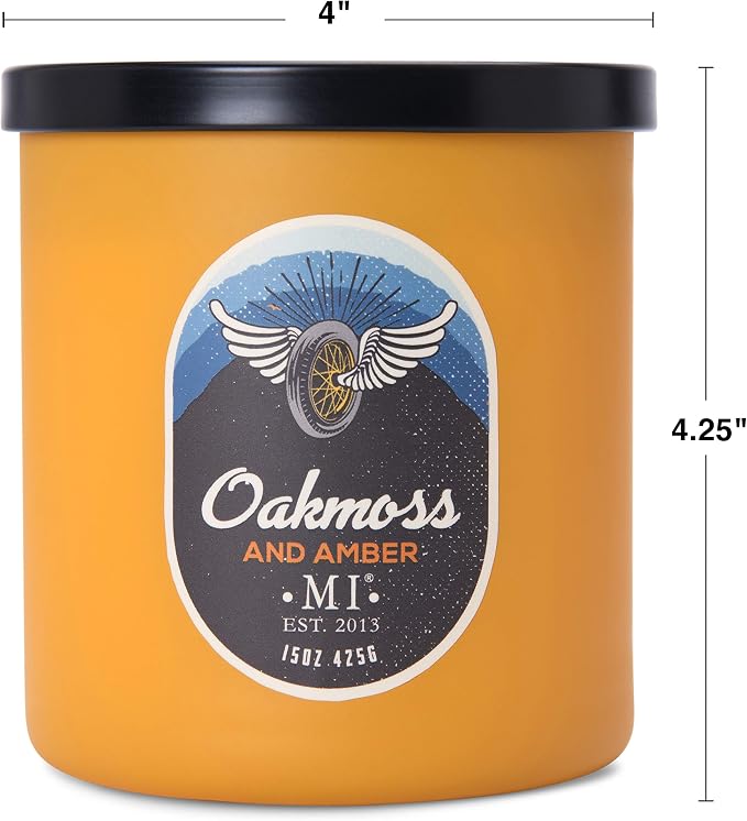 Manly Indulgence Oakmoss & Amber Scented Jar Candle for Men, 2 Cotton Wick, All American Collection, Golden Yellow, 15 oz - Up to 60 Hours Burn, Soy Blend Wax, USA Poured (Pack of 2)