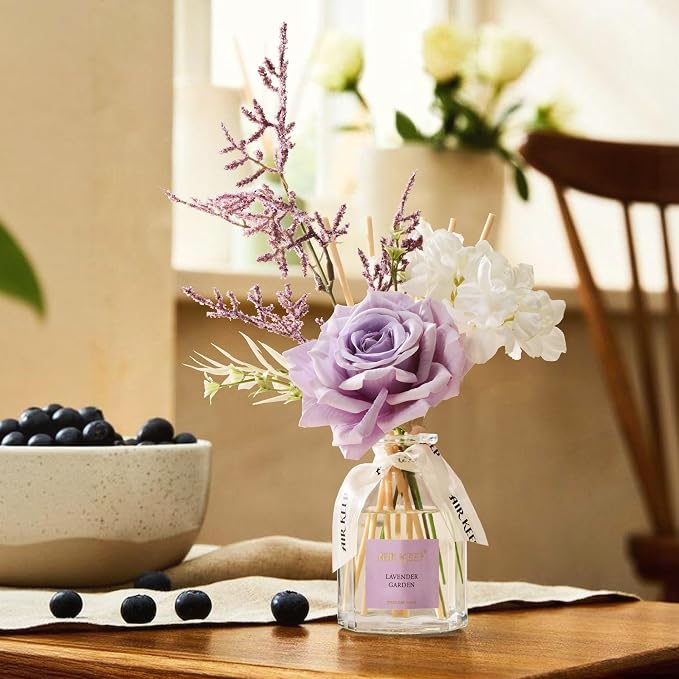 Airkeep Flower Reed Diffuser Set, Lavender Garden Diffuser Gift Set,4.06 fl oz Essential Oil Sticks Diffusers for Bathroom Air Freshener, Aromatherapy Home Fragrance for Shelf Decor, Gift for Women
