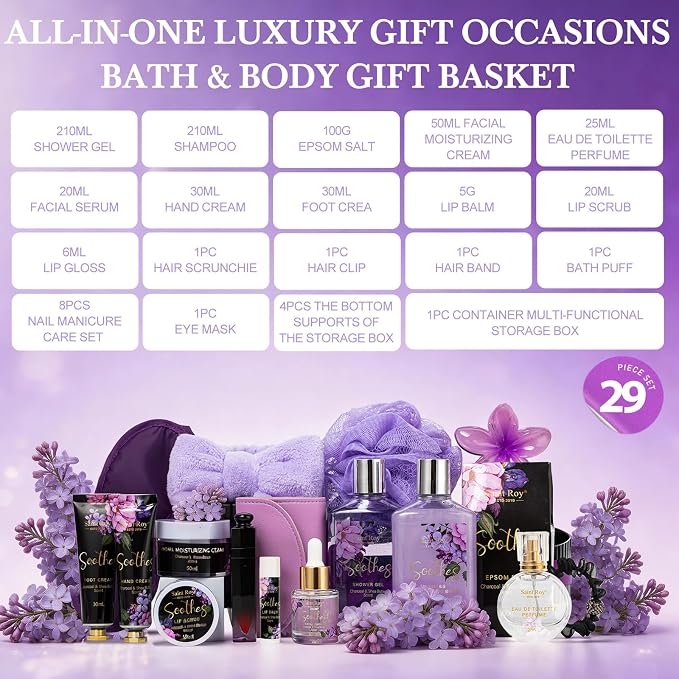 26 Pcs Spa Bath and Body Gift Basket, Spa Kit Gift Set, CHARCOAL & SHEA BUTTER Bath & Body Gift Makeup Organizer, Spa Gift Basket, Face Skin Care Kit, Lip Self-Care, Serum, Birthday, Christmas