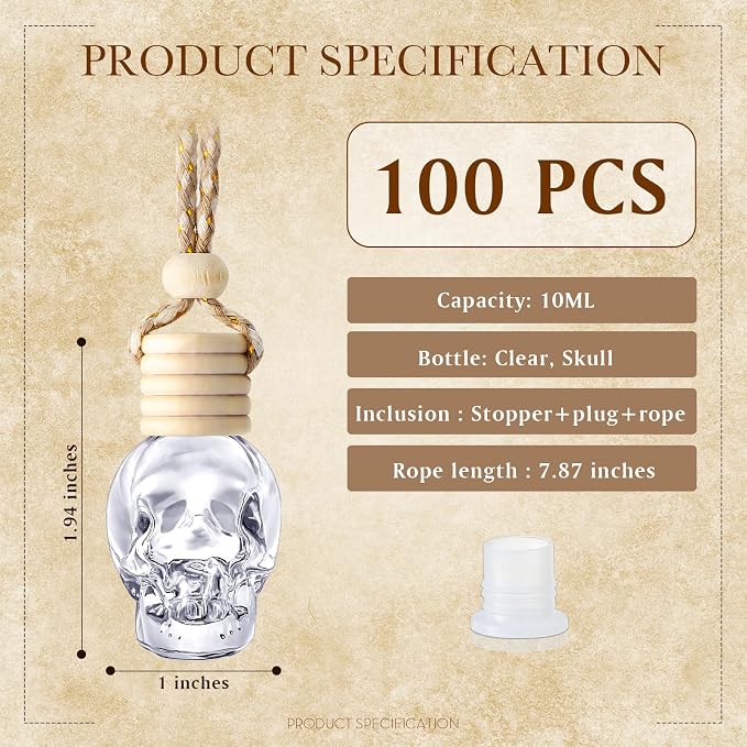 BBTO 100 Pcs Hanging Car Freshener Car Diffuser Bottles Empty Glass Perfume Bottle Freshener Diffuser Bottle Pendant for Essential Oil Fragrance Aromatherapy Ornament (Clear)