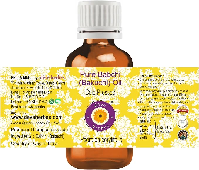 Deve Herbes Babchi (Bakuchi) Oil (Psoralea corylifolia) | Cold Pressed | Pure | Natural | Undiluted | For Diluting Essential oils | For Skin & Massage | Non-Sticky | Lightweight | Unisex | 30ml (1 oz)