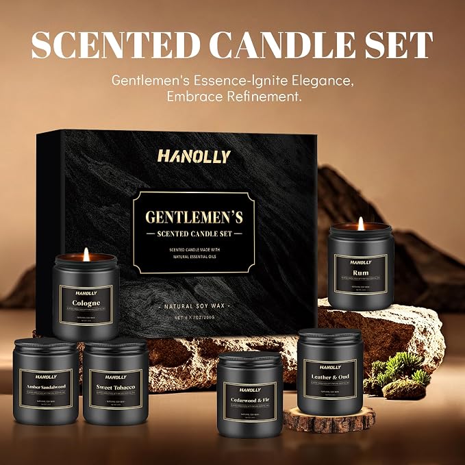 Mens Scented Candle Gift Set, 6 Pack Candles for Men, Gifts for Father, Dad, Husband or Boyfriend, Soy Candles for Home Scented, 42 oz Long Lasting Aromatheraspy Candle, Maculine Jar Candle Kit