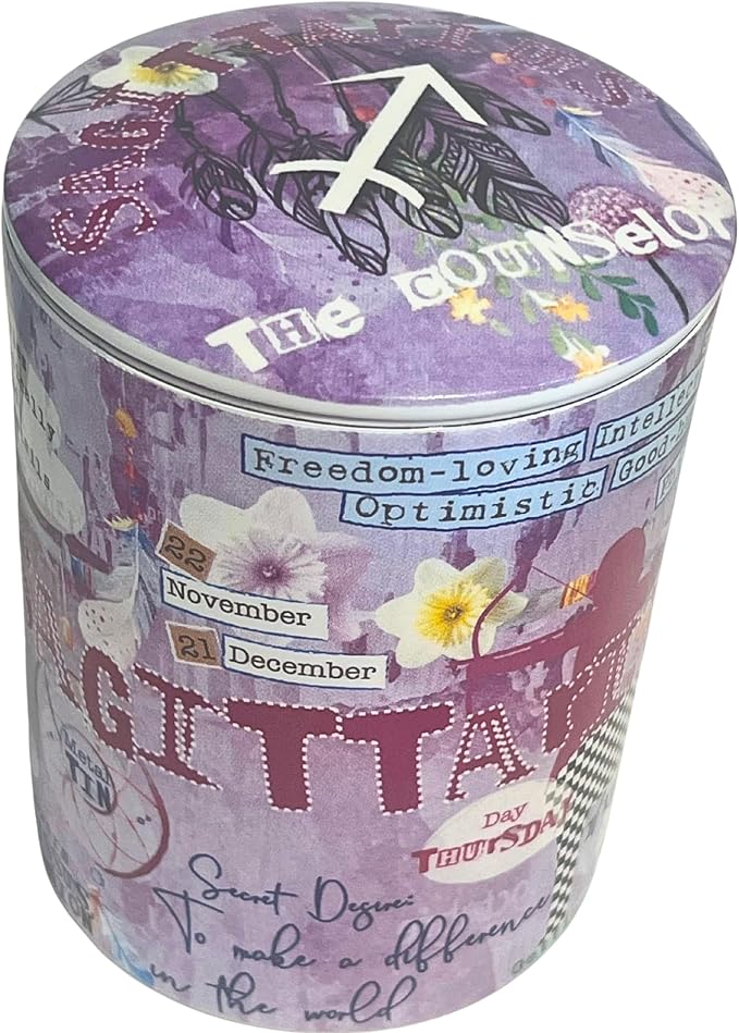 Sagittarius Zodiac Soy Candle – Scented Jasmine Candle in Reusable Ceramic Jar, 12.3 oz, 80-Hour Burn, Clean Burning, Astrology Gift for Sagittarius Birthdays & Special Occasions