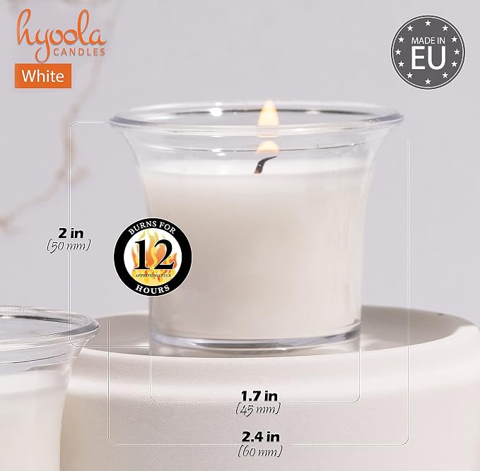 HYOOLA Clear Cup Scented Votive Candles - White - 12 Hour Burn Time - 4 Pack - European Made