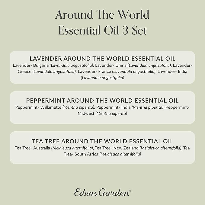 Edens Garden Essential Oils Around The World 3 Set – 100% Pure Therapeutic Grade Aromatherapy: Lavender, Peppermint & Tea Tree Oil for Diffusers & Home – No Fragrance & Undiluted, 10 ml/ 3 Pack