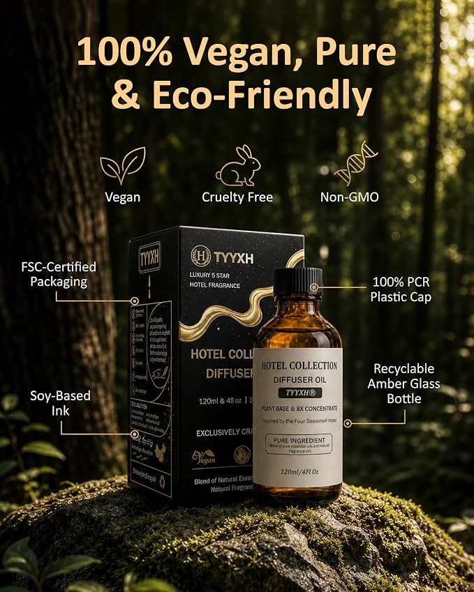 Hotel Diffuser Oil Inspired by Four Seasons Hotel – Fragrance & Essential Oil Blend for Waterless & Cold Air Diffusers – Citrus, Rose, Cedar – Long-Lasting Aroma – Aromatherapy – 1 Fl Oz Glass Bottle