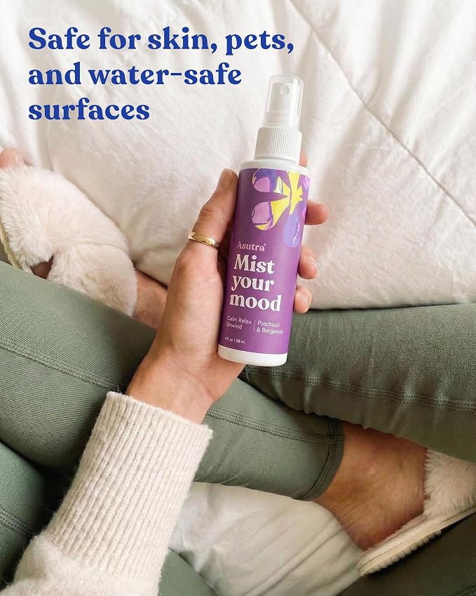 ASUTRA Multi-Use Essential Oil Aromatherapy Spray (Patchouli & Bergamot), 4 fl oz – Mist for Face, Body, Rooms & Linens – Car, Fabric, and Bathroom Freshener