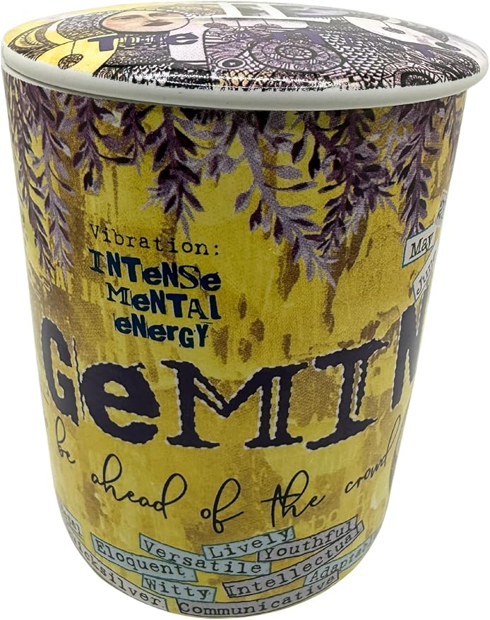 Gemini Zodiac Candle – Jasmine Scented Soy Candle for Self Care & Relaxation – Zodiac Birthday Gift – 80 Hour Burn – Reusable Ceramic Jar