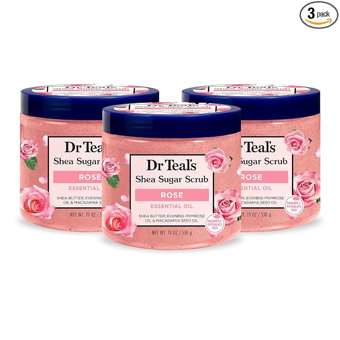 Dr Teal's Shea Sugar Body Scrub, Rose with Essential Oil, 19 oz (Pack of 3)