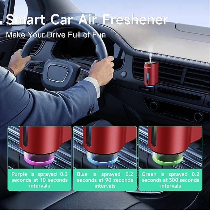 Car Air Freshener Diffuser,Smart Car Aroma Diffuser Air Freshener Spray Automatic with 10PCS Cologne Aromatherapy Oil (red)