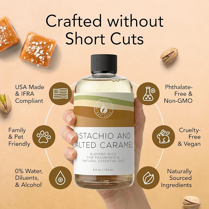 Aroma Country Pistachio & Salted Caramel Diffuser Oil - Luxury Dessert-Inspired Fragrance Oil, Home Aroma for Diffusers & Room Spray - Premium Aromatherapy Oils & Home Scent (8.5 Fl Oz)