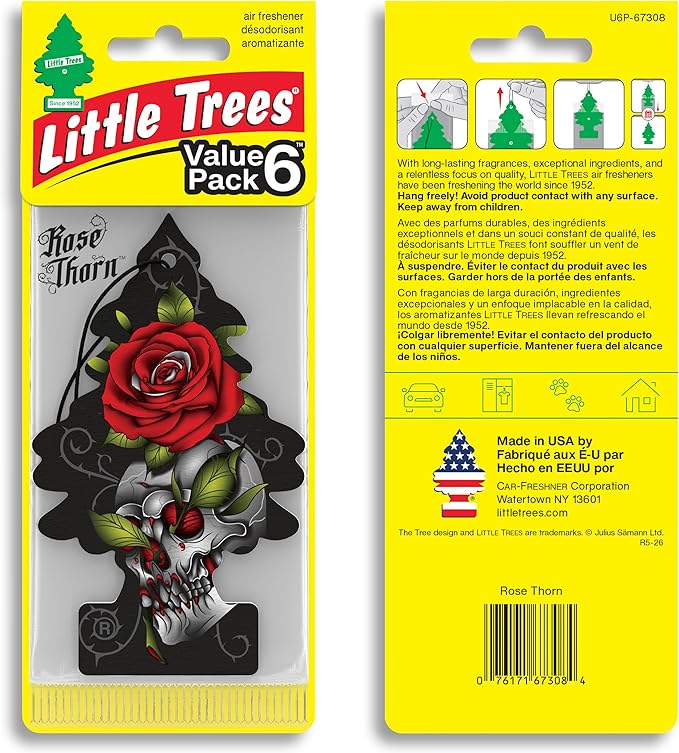 LITTLE TREES Car Air Freshener | Hanging Tree Provides Long Lasting Scent for Auto and Home | 24 Air Fresheners |Rose Thorn
