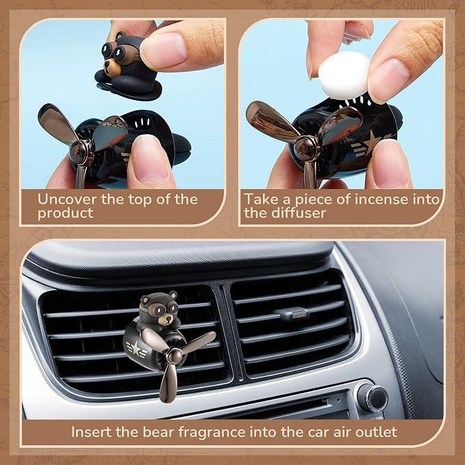 Cartoon Bear Car Air Fresheners 2 Pack Pilot Black Automotive Air Outlet Fan Cool Cute Air Freshener for Car Creative Car Perfume Decoration for Vehicle Vent Scent Clip Diffuser Ornament Accessories