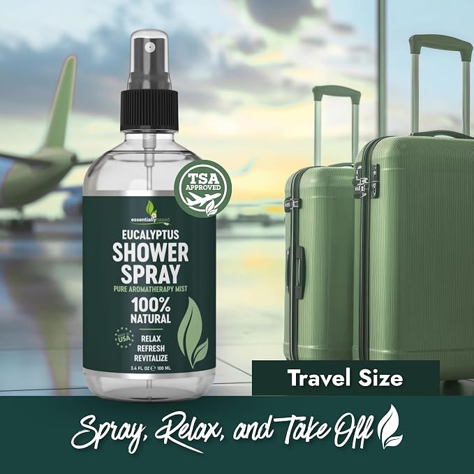 Pure Eucalyptus Shower Spray Travel Size (3.4oz) - 100% Pure and Organic Oil - Eucalyptus Spray for Shower, Sauna and Spa - Steam Room Oil - TSA Approved - Travel Size (3.4oz) - Made in USA