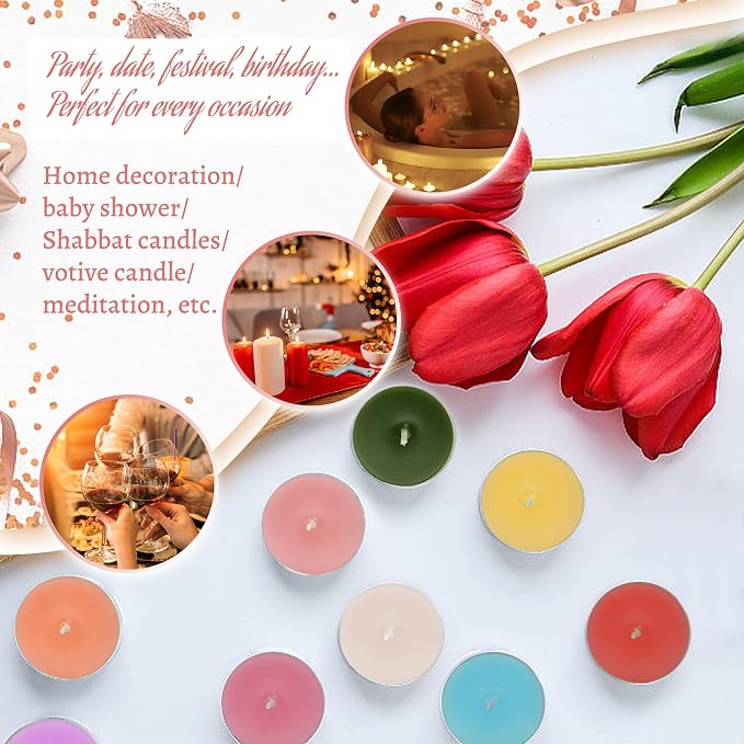 Rose Scented Tealight Candles, 24 Pack Pink Tea Lights, 6 Hour Burn Time, Modern Floral Theme, Dripless & Smokeless