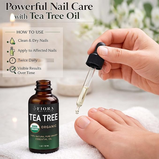 Tea Tree Oil – 100% Pure Organic Tea Tree Essential Oil for Skin, Face, Hair, Scalp, Nails, and Toenail – 1 fl oz - By Fiora Naturals