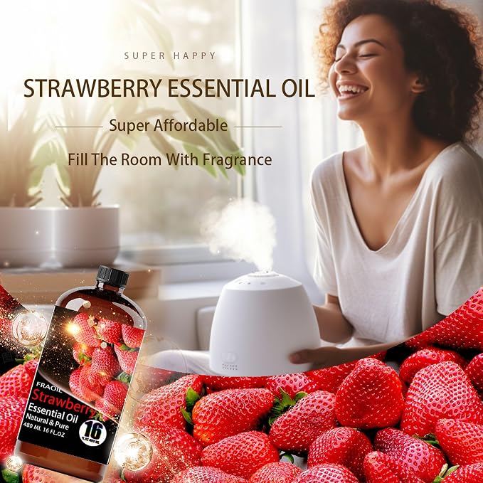 Strawberry Essential Oil, Strawberry Oil 16 Fl Oz 480 ML for Diffuser Humidifier Yoga Cleaning DIY Candle Soap Making Perfume Gift for Women Essential Oils FRAOIL (Strawberry 16 Fl Oz (Pack of 1))