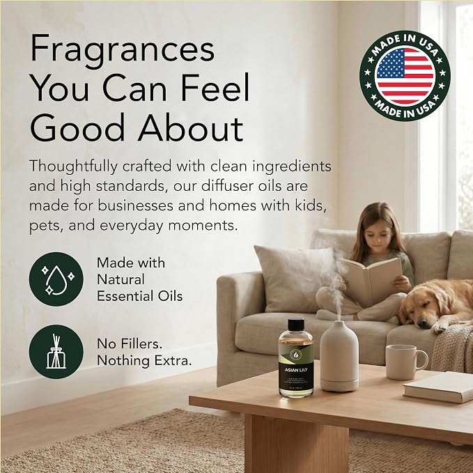 Aroma Country Asian Lily Diffuser Oil - Luxury Essential Oils for Diffuser Refill & Air Freshener Room Spray, Long-Lasting, Natural Home Fragrance and Hotel Scent for Diffusers & Machines (8.5 Fl Oz)