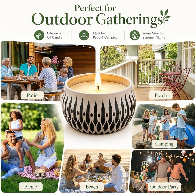 24 Pack Citronella Candles Outdoor, 2.5 oz Soy Wax Tin Candles with 8% Citronella Oil, Up to 600 Hours Total Burn Time, Portable Patio Candle Set for Backyard, Camping, BBQ & Summer Use