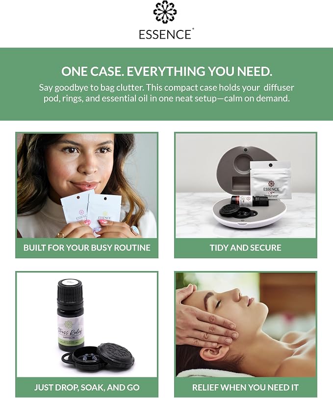 Essence Pearl Travel Case | Bergamot Essential Oil | Aromatherapy Nasal Diffuser & Essential Oil Carrying Case | Refreshing Citrus Scent | Travel-Friendly Kit | Black Pod