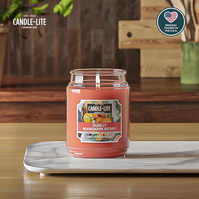 Candle-lite Scented Candles, Sunlit Mandarin Berry, 18 oz Jar, Proudly Poured in The USA, Aromatherapy Candle, Single-Wick with 110 Hours of Burn Time, Perfect for Creating a Refreshing Ambiance