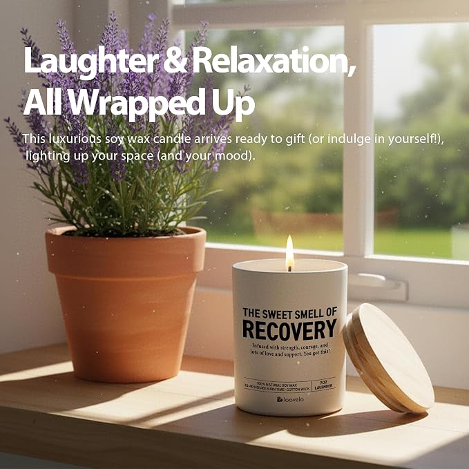 The Sweet Smell of Recovery Funny Recovery Gifts Get Well Gifts for Women After Surgery Sober Anniversary Celebration Scented Candle Home Office Jar Candle Lavender Scent Soy Wax 7oz