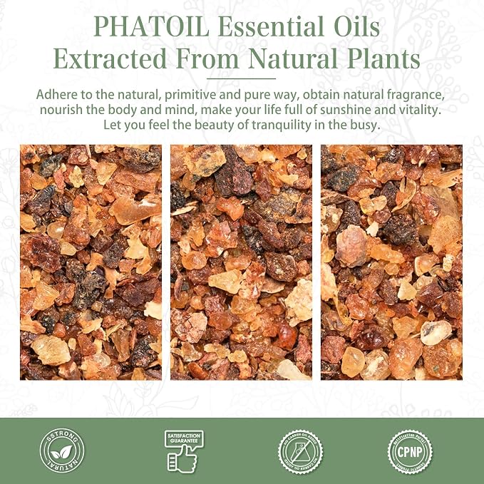 Myrrh Essential Oil, 1.01Fl.Oz (30ML) PHATOIL Pure Essential Oil Singles for Aromatherapy Diffusers, Humidifiers, Great for DIY Candle and Soap Making, Gift for Friend
