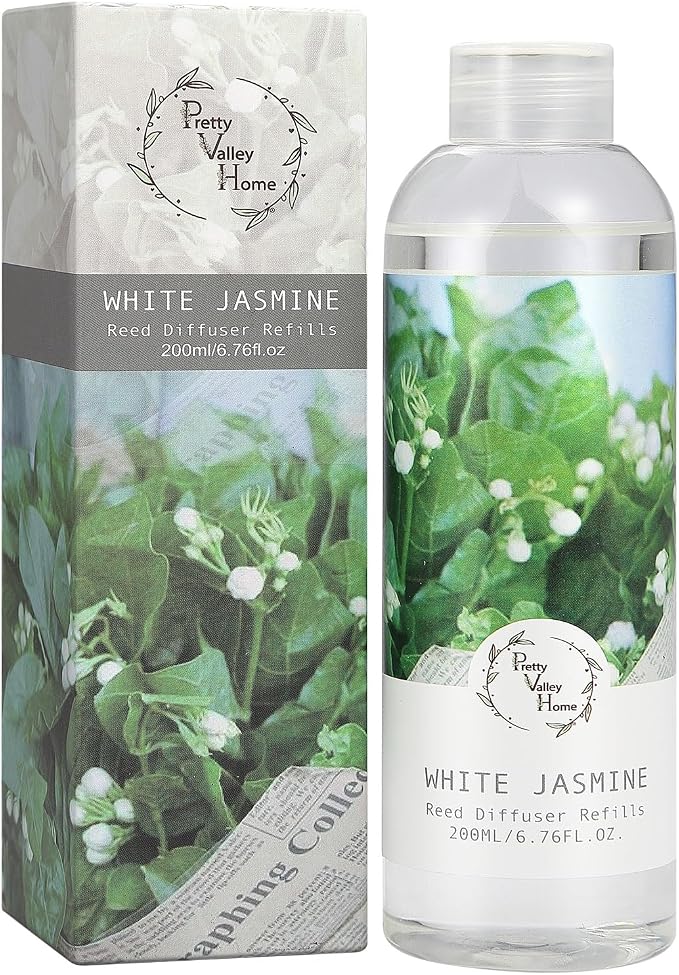 Reed Diffuser Refill, White Jasmine Floral Diffuser Oil 6.76 fl.oz / 200ml, Home Fragrance for Bedroom, Bathroom, Office Decor