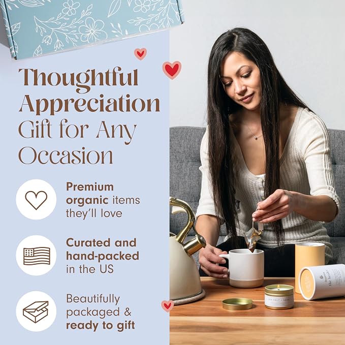 Unboxme Thank You Gift Box for Women - Cozy Appreciation Set with Socks, Mug, Organic Lemon Ginger Tea, Candle & Card, Thank You Gift Baskets For Women