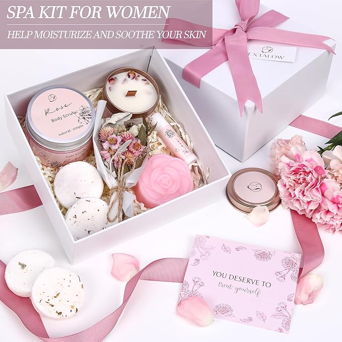 EXTALOW Spa Gifts for Women Bath and Body Gift Baskets Mothers Day Gift Rose Home Spa Set Self Care Gifts for Mom Sister Her Wife Birthday Gifts for Women Spa Kit Care Package Thank You Gift