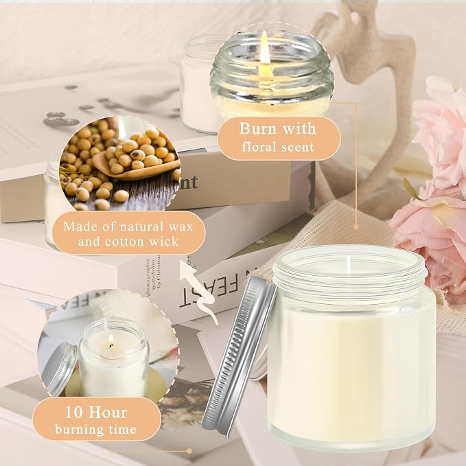 ACITHGL 36 Pcs 4oz Mini Mason Jar Candles Small Scented Candles Bulk Aromatherapy Ideal Souvenir Favors for Wedding Birthday Party (Vanilla, Lilac, Gardenia, Silver)