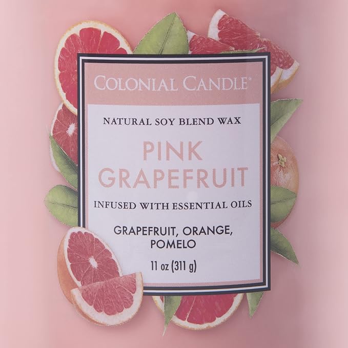 Colonial Candle Pink Grapefruit Scented Jar Candle, Classic Cylinders Collection, 2 Wick, Red, 11 oz - Up to 80 Hours Burn