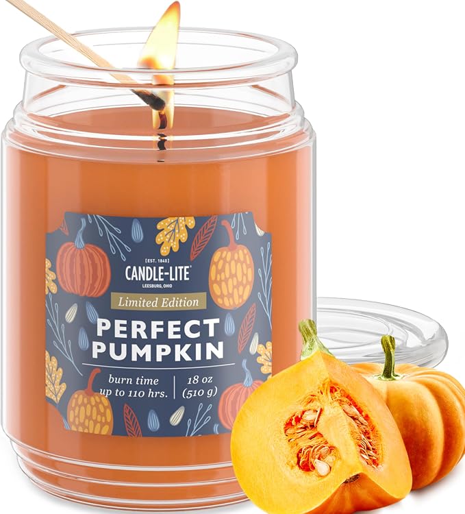 Candle-lite Halloween Scented Candles, Perfect Pumpkin, 18 oz Jar, Proudly Poured in The USA, Aromatherapy Candle, Single-Wick with 110 Hours of Burn Time, Perfect for Creating an Inviting Ambiance