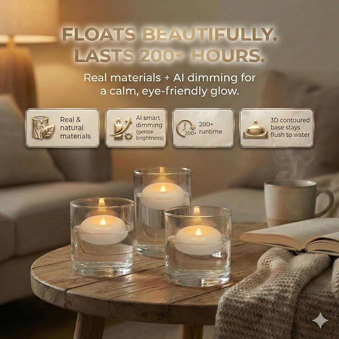 Aignis 24pcs Flameless Floating Candles Waterproof, 200Hr 2.2”LED Floating Tea Lights with Battery, Water-Activated Candles for Pool, Wedding Centerpieces, Bath & Spa, Home Decoration (Elegant White)