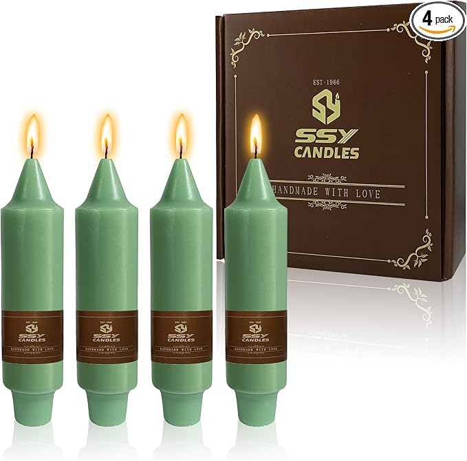 Sage Green Short Taper Candle 5 Inch Candlesticks Unscented Dripless Tapered Candle Set for Home Decor Wedding Party Dinner Candles, 4 Pack