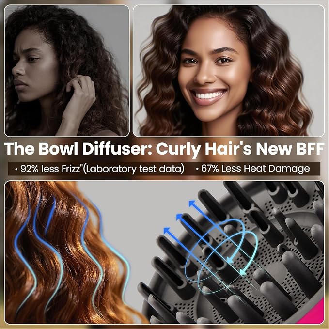 Upgraded Large Diffuser Attachment for Dyson Airwrap Styler HS01/HS05/HS08 - Converts to Hair Dryer, Fast Drying Wave & Curly & Thick, Heat Resistant Nylon Fiber Nozzle Attachments (Rose)