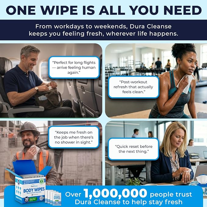 Body Wipes for Adults Bathing No Rinse - 20 Count Travel Shower Wipes - 10 x 10" Individually Wrapped Thick Cleansing Waterless Wash Scrubs - Disposable Washcloths for Camping & Elderly Incontinence