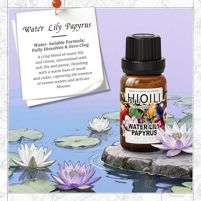 HIQILI Water Lily Papyrus Diffuser Oil, Inspired by L'eau d'Iss-ey, Ideal for Scent Diffuser, Perfume, Wool Dryer Ball, Long Lasting - 0.34 Fl Oz