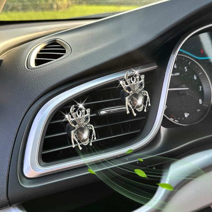 ORIESSE Beetles Car Decor,Bugs Car Air Freshener Vent Clips,Black Bling Rhinestone Enamel Insects Dashboard Decorations Accessories for Women Teens,Refillable Clip On Diffuser