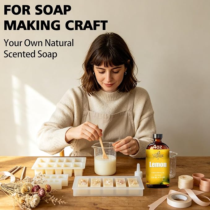Lemon Essential Oil, Lemon Oil 4 Fl Oz 120ml for Diffuser Yoga Soap & Candle Making – with 0.33 Oz Roller Ball & Dropper YHSESSE Essential Oils