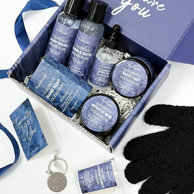 Father's Day Gift 12Pcs Men's Birthday Gift Ideas Ocean-Scented Bath Spa Set - Skin Care Gift Kit for Him, Ideal Men Gifts for Christmas, Self-Care PEARLWORLD