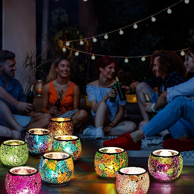 Scented Candle Holder Mosaic Glass Tea Light Holder,Handmade Romantic Glass Tealight Candle Holder for Aromatherapy,Party Décor(NO Candles),Also Used as Vase,Pen Holder,Potted Plants Bowl (Blue)
