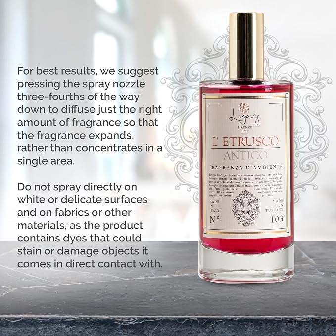 Logevy Firenze 1965 L’Etrusco Antico – The Ancient Etruscan Luxury Home Fragrance Spray from Master Perfumer in Italy with Spicy & Woody Notes to Captivate The Senses & Enliven Any Room – 100ml